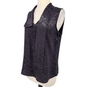 Calvin Klein Sleeveless Blouse – Black Zebra-Textured with Draped Tie Front Med